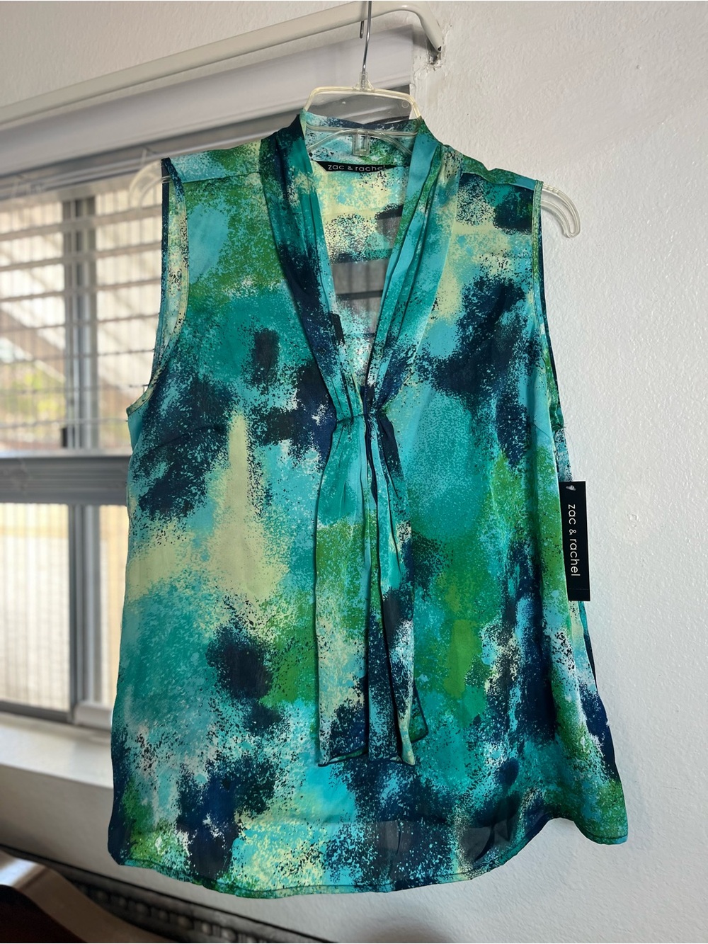 Zac & Rachel Sleeveless Tie-Neck Camisole — Teal, Blue, Green